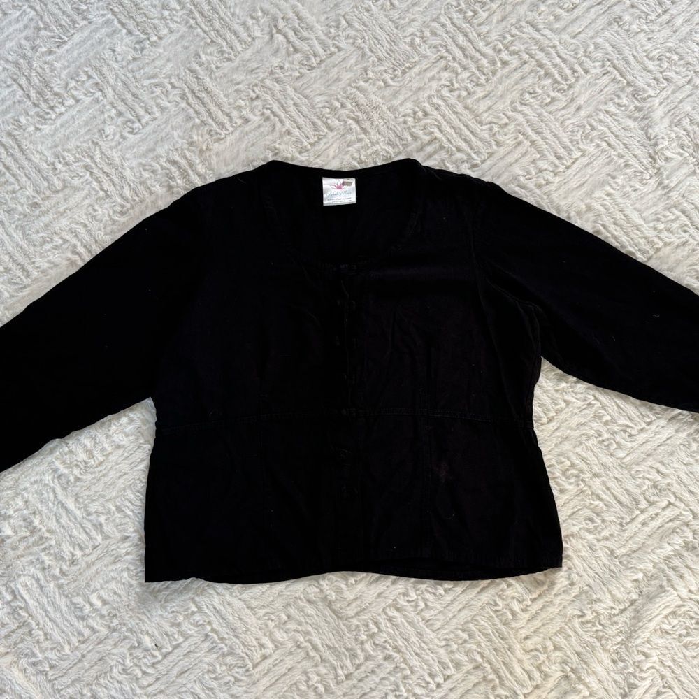 Black Boxy Blouse with Mandarin Collar